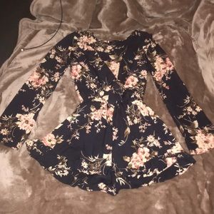 Navy Blue & Ballet Pink Floral Romper